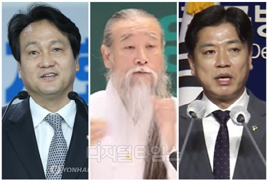 (왼쪽부터) 안민석 더불어민주당 의원, 역술인 천공 스승, 부승찬 전 국방부 대변인. <디지털타임스 DB, 유튜브 '정법 강의', 연합뉴스>